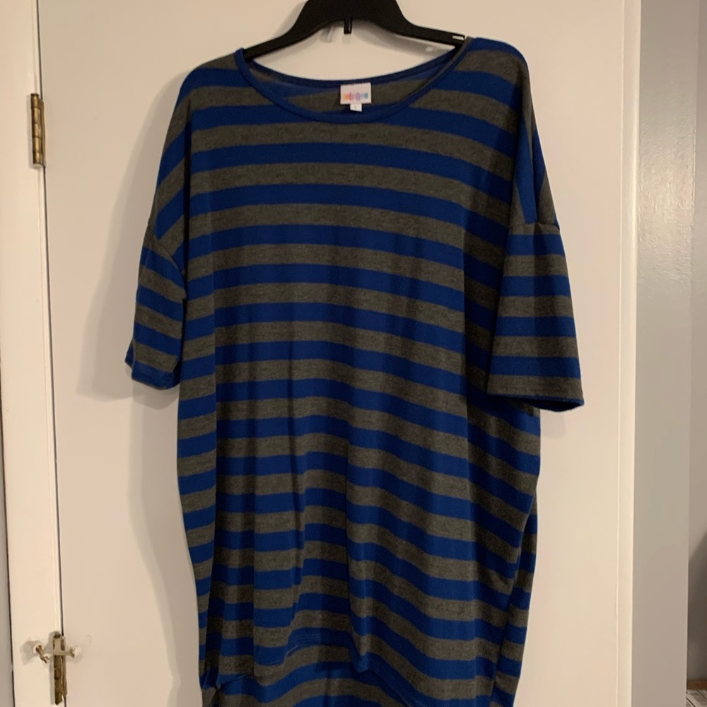 LuLaRoe large Irma tunic royal blue/charcoal